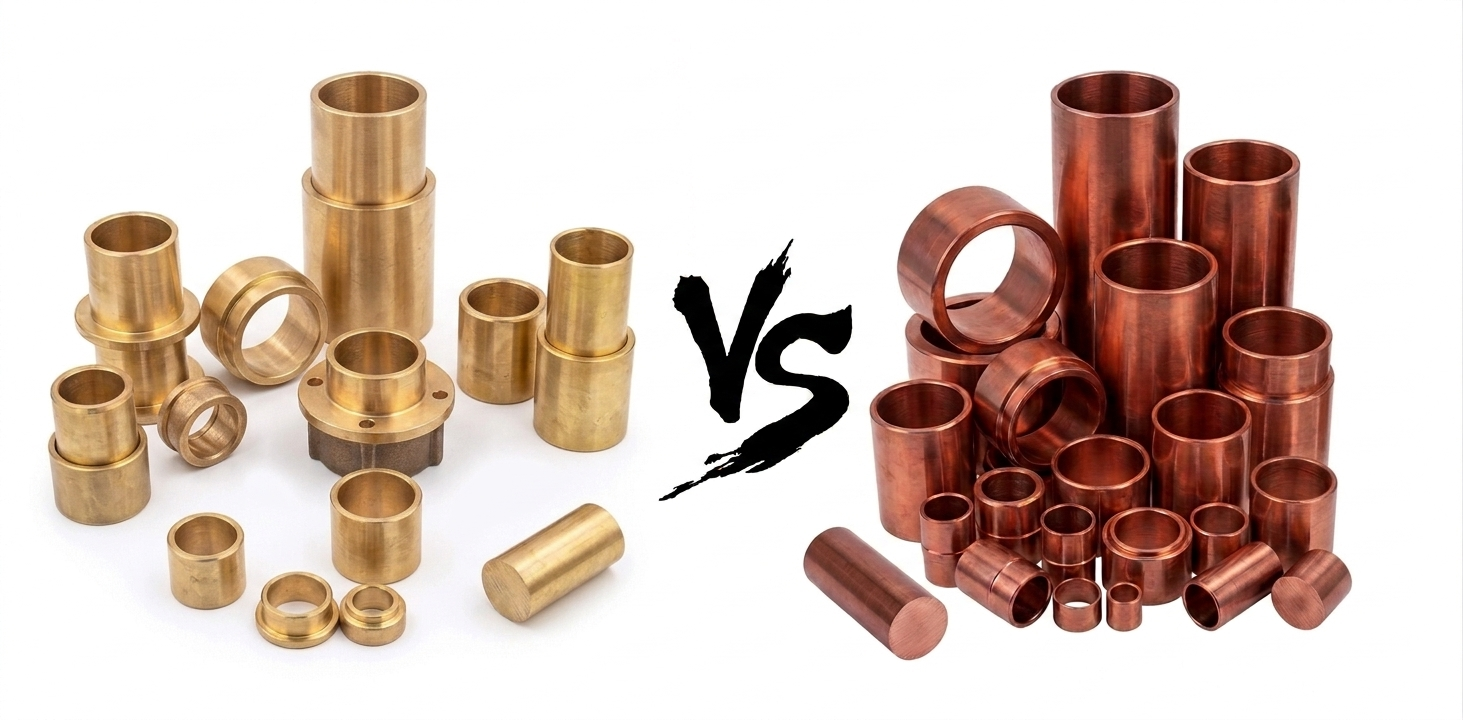 Standard cast bearing bronze next to wrought phosphor bronze C51000