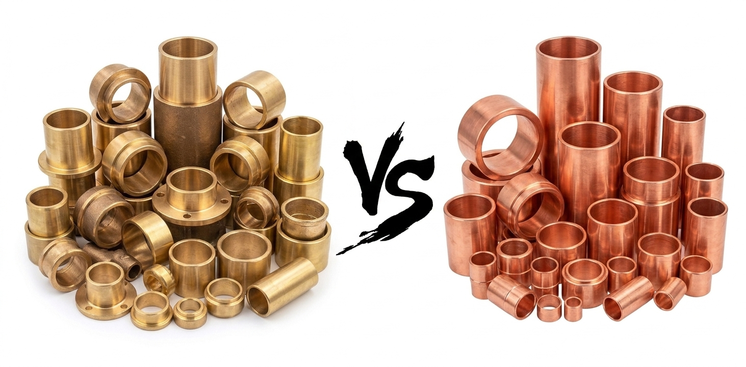 SAE 660 cast bronze bushing next to an SAE 841 oil-impregnated sintered bronze bushing