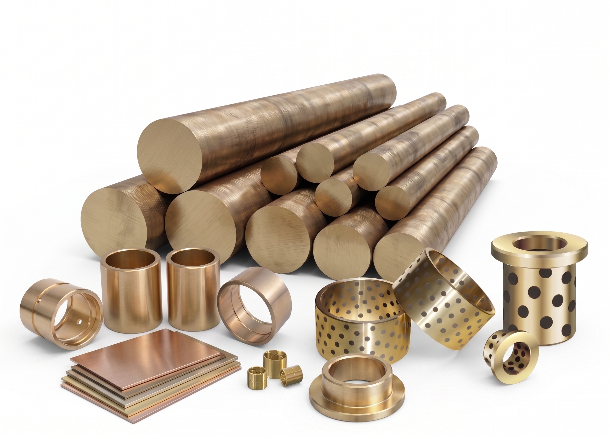 Bronze bushings, bearing bronze bar stock, wear plates, and machined bronze components