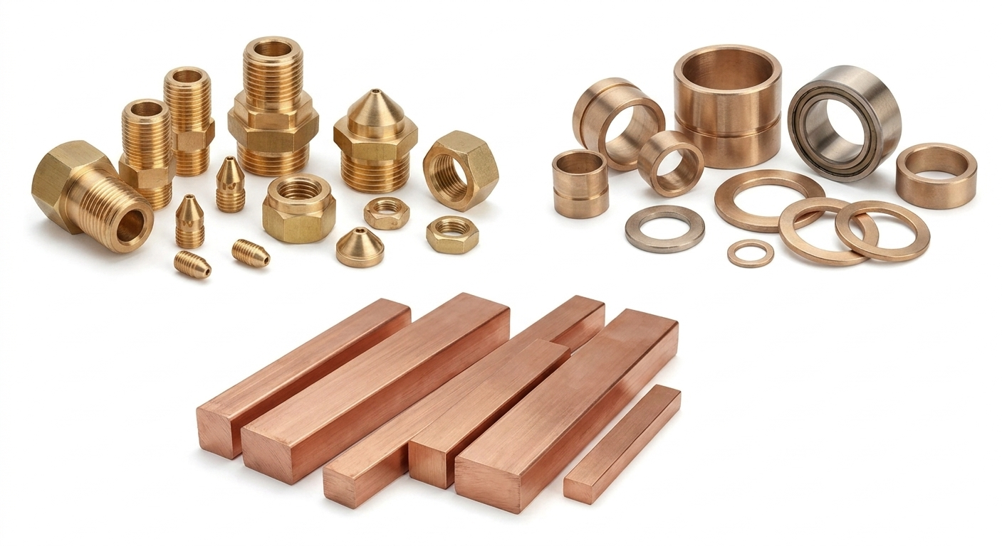 Bronze alloy materials for bearings, bushings, wear plates, and machined parts